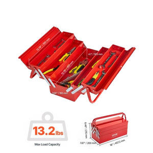 Caja de Herramientas Metálica VEVOR de 18" – 3 Niveles, 5 Bandejas Plegables con Asa | Portátil y Resistente