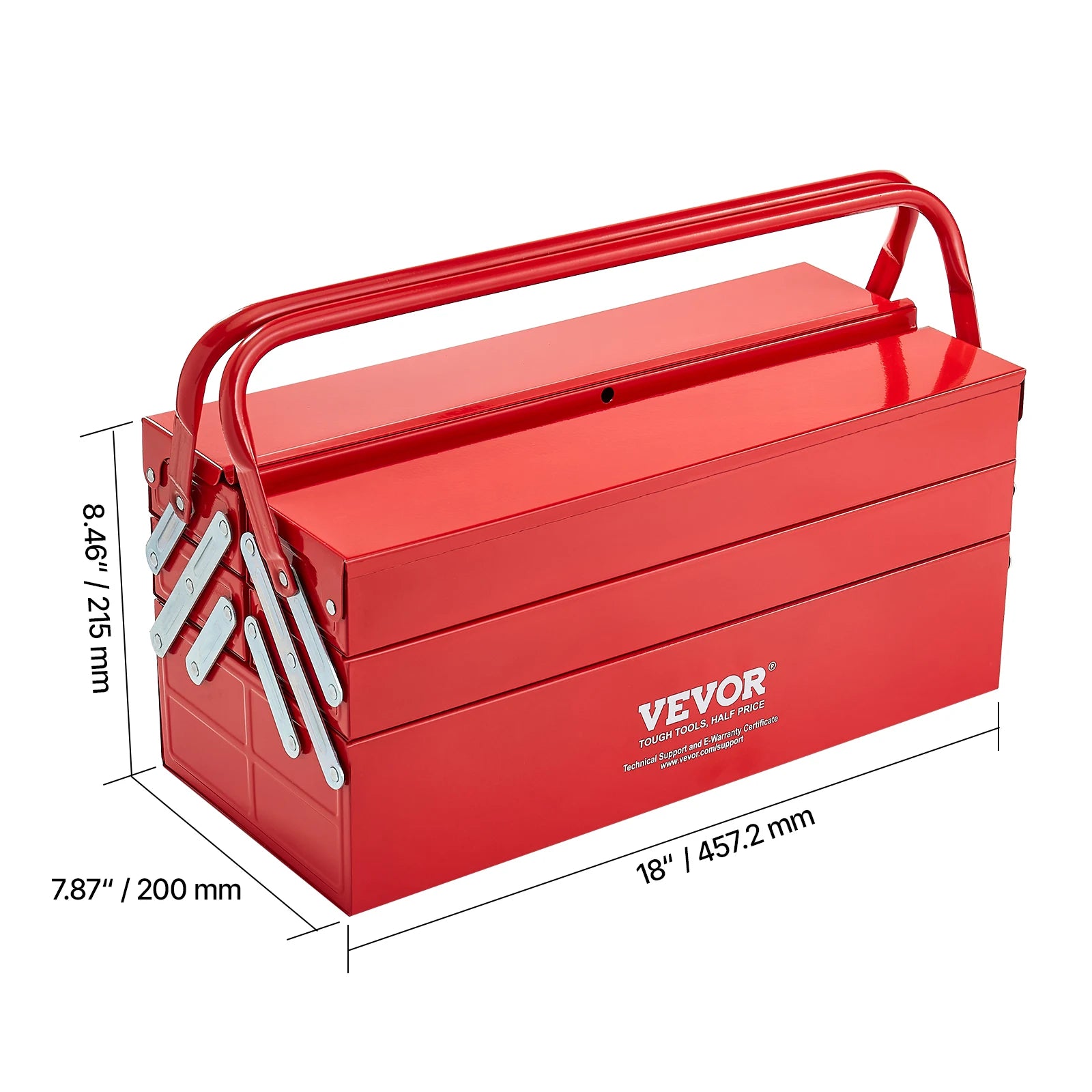 Caja de Herramientas Metálica VEVOR de 18" – 3 Niveles, 5 Bandejas Plegables con Asa | Portátil y Resistente