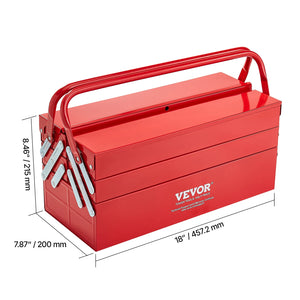 Caja de Herramientas Metálica VEVOR de 18" – 3 Niveles, 5 Bandejas Plegables con Asa | Portátil y Resistente